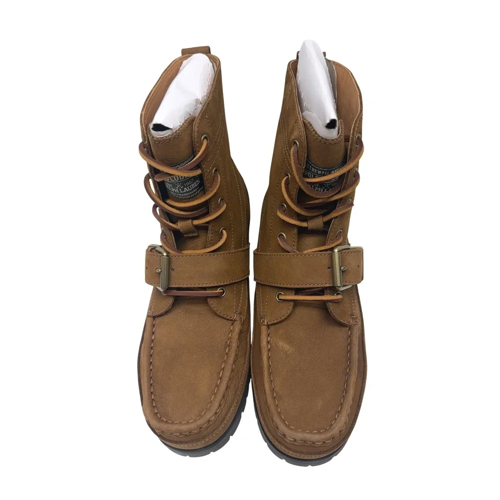 Polo Ralph Lauren Ranger Brown Leather Buckle Moc Toe Boots Mens‎ 9 D 17953